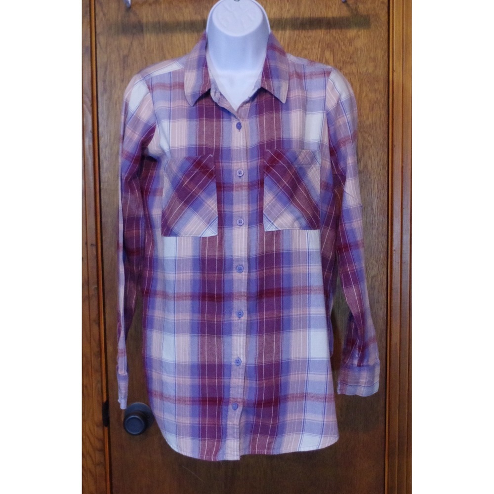 Mudd Women's XS Purple Plaid Flannel Button Down Shirt Long Sleeve Cotton - Picture 1 of 7